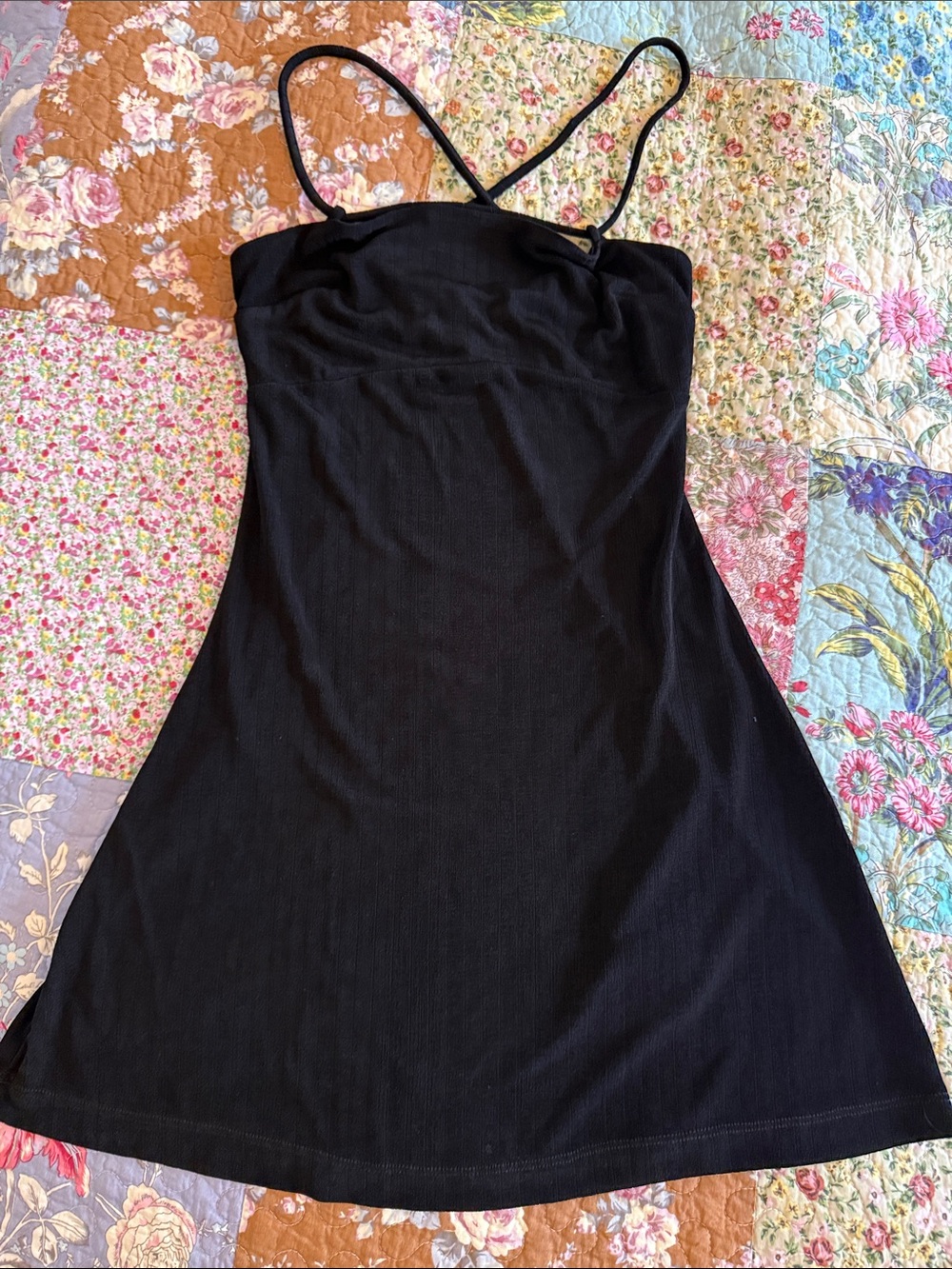 Free People Classic Black Spaghetti Strap Stretch Dress